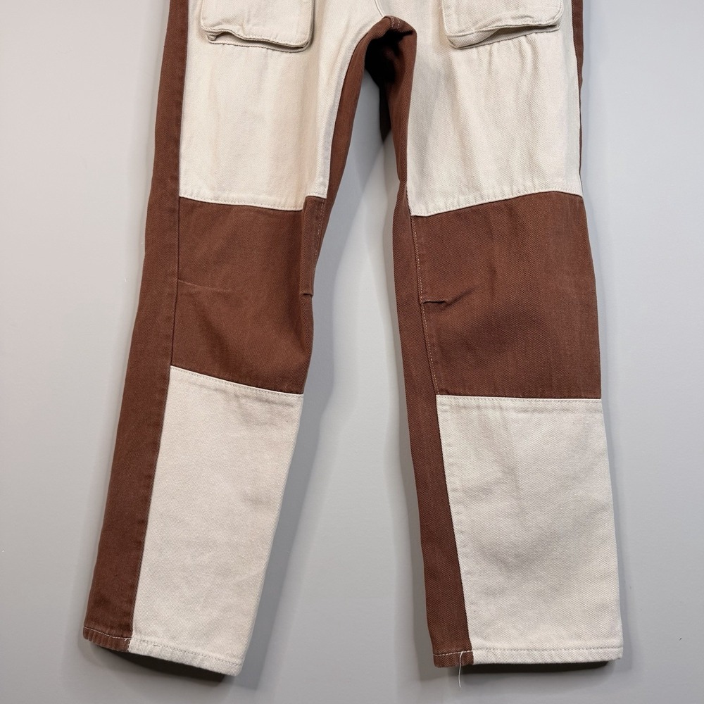 Unisex Ultra High Waisted Patched Denim Dad Jean Brown/beige Size 36X28 - Picture 5 of 16